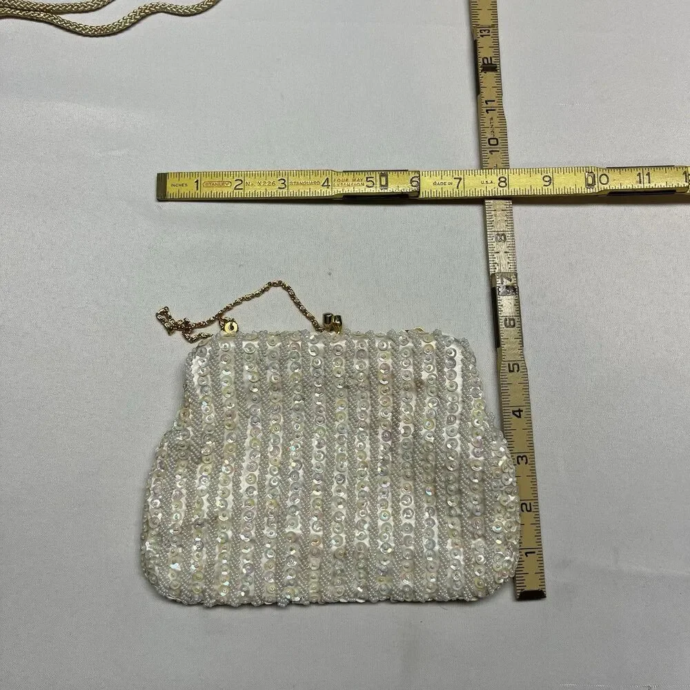 Vintage White Beaded Evening Clutch Purse Bundle
